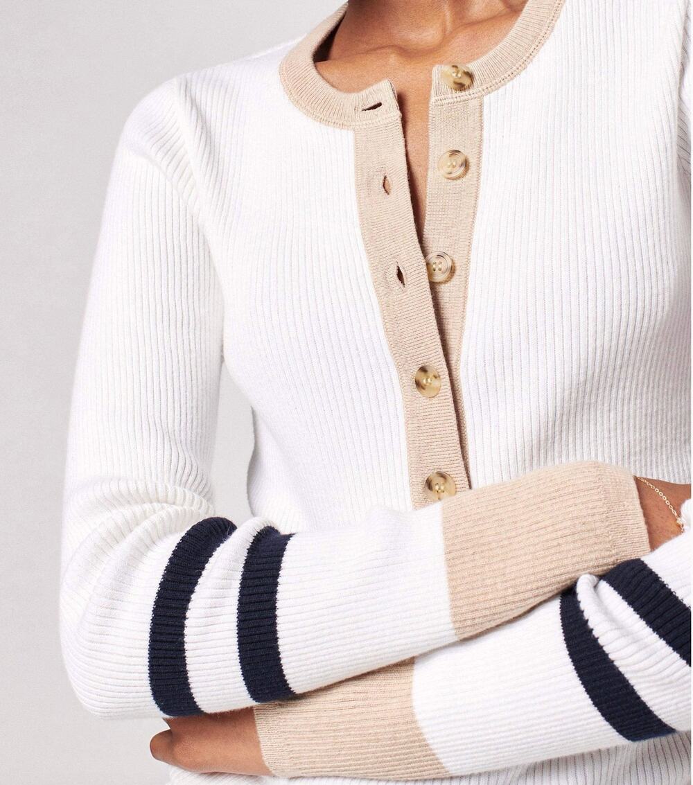 Faherty Mikki Ribbed Long Sleeve Henley Sweater Top White Cream Small